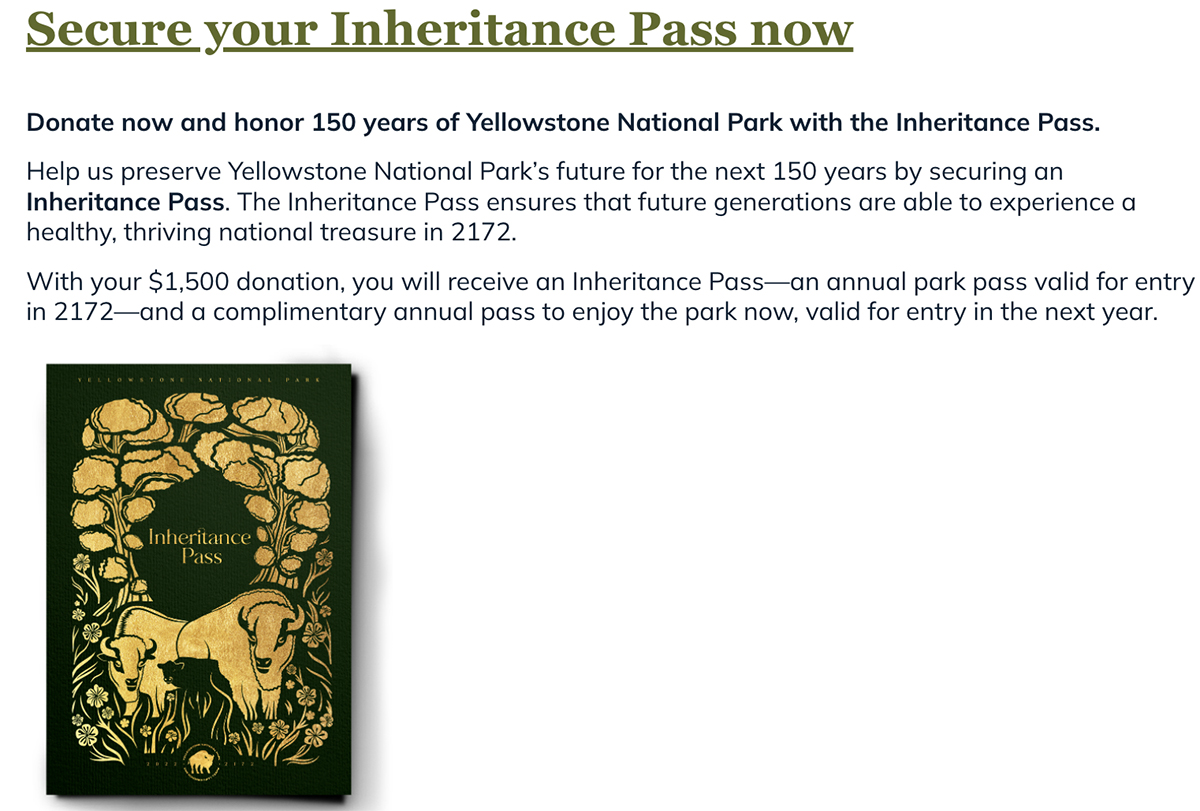 美国黄石国家公园推出纪念年票，150年后才能使用
