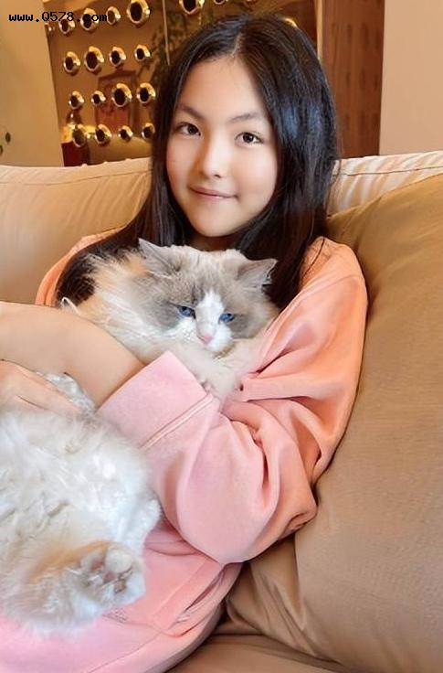 李湘晒女儿抱猫照，12岁王诗龄逆袭成美少女，婴儿肥消失不见