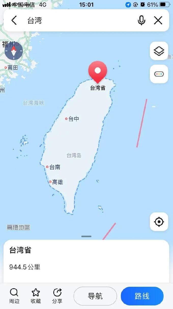 现在，高德百度地图可直接查看台湾省地图