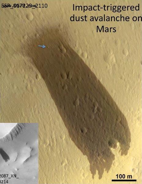 奥德赛探测器拍摄到火星上的尘埃雪崩