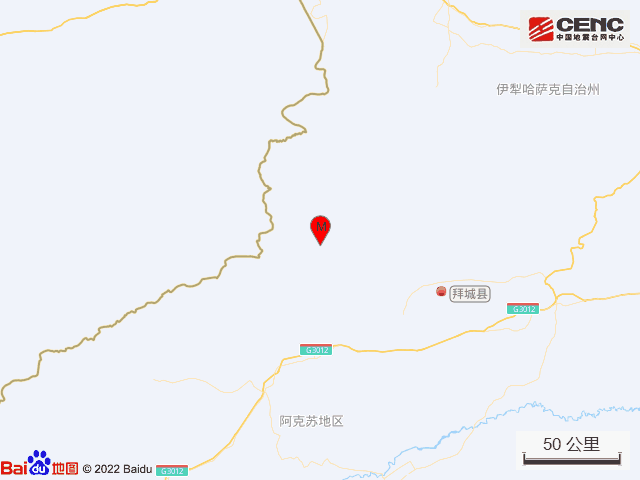 10月11日阿克苏地区拜城县发生3.0级地震