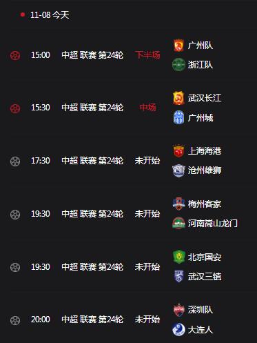 中超联赛赛程直播时间表11月8日 今天中超联赛2022赛季赛程表最新